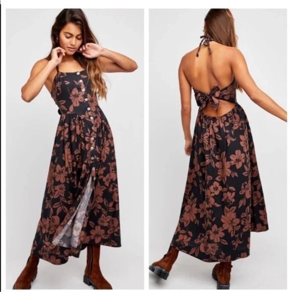 Free People Maxie Dress Summer Flowing NWT size XS Black Floral